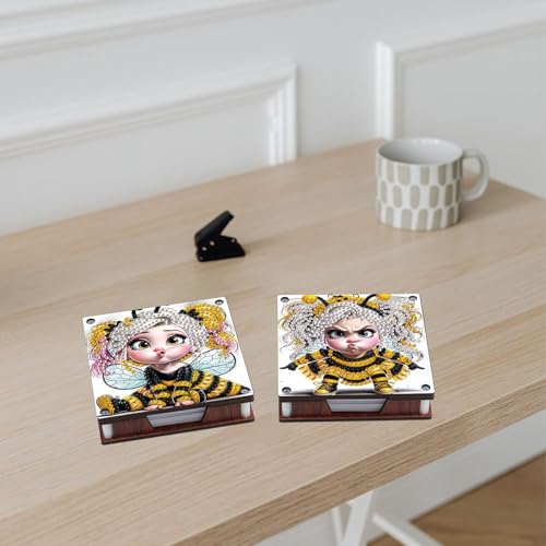 JISHSHAY 2 PCS Diamond Art Note Box Fairy Diamond Painting Note Pad Holder Elf Gem Painting Bee Gem Art Memo Boxes Mosaic Kits for Adults Embroidery Kit Memo Pad Holder, Contains 120 Sheets of Paper - color: Elf 3