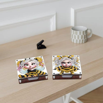 JISHSHAY 2 PCS Diamond Art Note Box Fairy Diamond Painting Note Pad Holder Elf Gem Painting Bee Gem Art Memo Boxes Mosaic Kits for Adults Embroidery Kit Memo Pad Holder, Contains 120 Sheets of Paper - color: Elf 3