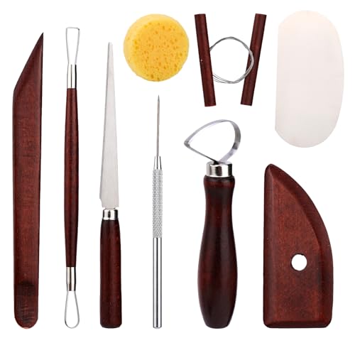 Pottery Tools Kit, Clay Tools Set, Ceramic Tool Kit, Pottery Tools and Supplies with Clay Cutting, Modeling, Trimming Tools for Smoothing, Cleaning, Carving - color: Red