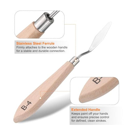 HARFINGTON Palette Knife Painting Tool 7.09" Stainless Steel Blade Spatula Painting Pallet Knife Wood Handle for Oil Acrylic Canvas Color Mixing - size: 13mmx180mm