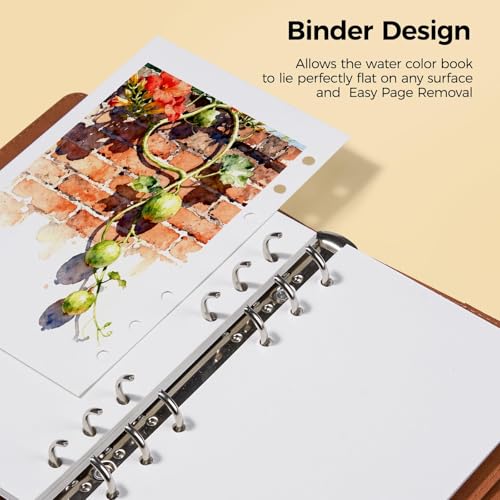 Lightwish Watercolor Sketchbook 100% Cotton, 300gsm (140lb) - 6.69" x 3.94" Hot Press Watercolor Paper Journal Notebook - 20 Sheets with PU Leather Cover for Drawing Mixed Media - color: Brown Faux Crocodile Texture
