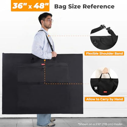 Nicpro Light Weight Art Portfolio Bag, 36 x 48 Inches Waterproof Art Portfolio Case with Shoulder & Handle Carry, for Artwork, Poster, Sketch Drawing, Canvas, Photography, Solar Panel Storage - size: 36 x 48 inches