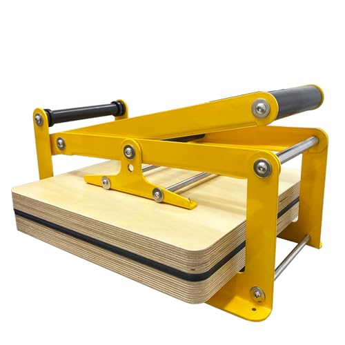 INTSPERMAI Wooden Lino Printing Hand Lever Press Machine, Block Printing Press, 4mm Thickness Yellow Stainless Steel Plate Frame,15''×15'', for Linoleum Block Printmaking