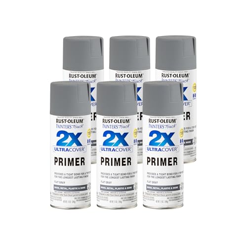 Rust-Oleum 334017-6PK Painter's Touch 2X Ultra Cover Spray Primer, 12 oz, Flat Gray, 6 Pack - color: Gray, size: 2 Ounce (Pack of 6)