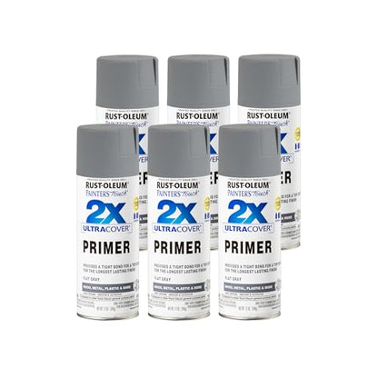 Rust-Oleum 334017-6PK Painter's Touch 2X Ultra Cover Spray Primer, 12 oz, Flat Gray, 6 Pack - color: Gray, size: 2 Ounce (Pack of 6)