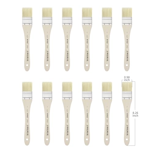 XDT#2806 Hake Artist Paint Brush 12 Piece Set #0.98in, Hog Bristle Flat Brushes for Painting, Acrylic Oil Watercolor - size: #1 12Pc Set