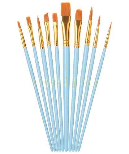 Mr. Pen- Acrylic Paint Brushes Set, 10 Pack, Round & Pointed Tip | Nylon Hair Artist Brushes for Watercolor, Oil, Rock, Face, Nail, Miniature, Canvas, Detailing, Drawing, Art Supplies - color: Sky Blue, size: 10 Pcs