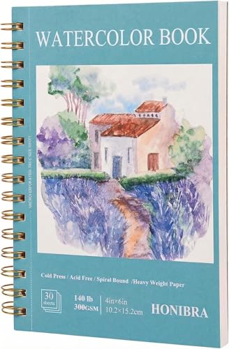 Watercolor Paper Pad 4"×6", Small Watercolor Sketchbook 140lb/300g, 30 Sheets Spiral Bound Art Journal for Drawing & Painting Gifts for Artists - size: 4”×6“