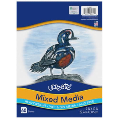 UCREATE Mixed Media Art Paper PAC4841, White, 9" x 12", 60 Sheets/Pack - size: 60 Count (Pack of 1)