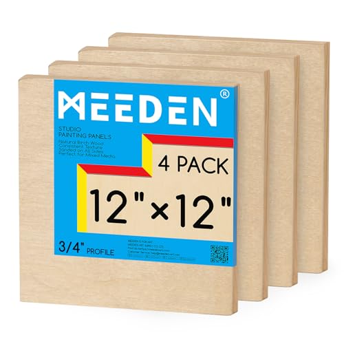 MEEDEN Unfinished Wood Canvas Board: 3/4” Deep 12x12” Wooden Canvas Panel Pack of 4 - Blank Cradled Wood Art Board for Painting - size: 12"x12"- 4 Pack