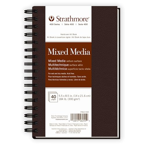 Strathmore 400 Series Mixed Media Paper Art Book, Matte Brown Cover, Natural White, Side Wire Binding, 20 Sheets, 5.5x8.5 inch - size: 5.5x8.5 inch, style: Side Wire