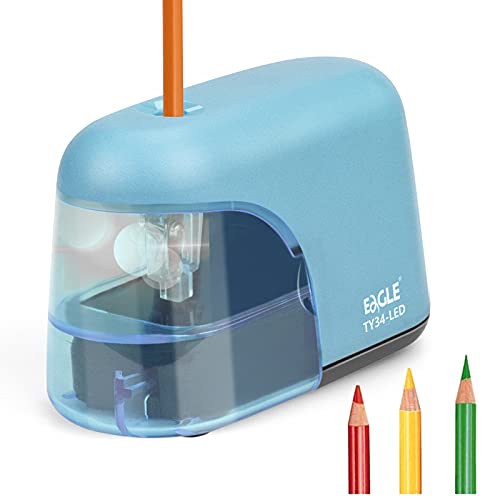 Eagle Electric Pencil Sharpener, Battery Powered Sharpener, LED Light Shinning During Sharpening, Portable, with Reusable and Replaceable Blade, Suitable for Kids, Ideal School Office Supplies(Blue) - color: Blue