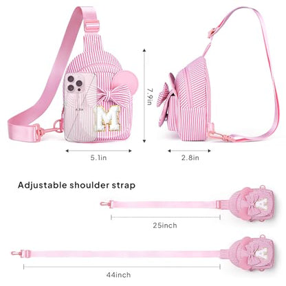 Girls Kids Sling Bag, Pink Initial Crossbody Bag for Kid, Girls Sling Bags for Kids Girl Small Initial Monogram Fanny Packs Personalized Gifts for Girl Kid Year Old Birthday Gifts (Pink K) - color: Pink, style: K