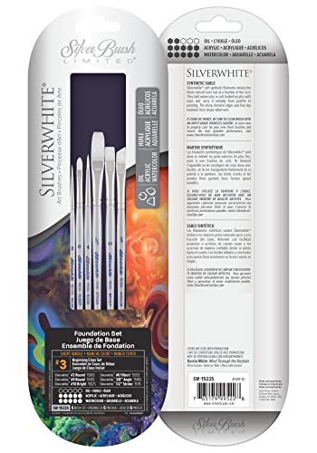 Silver Brush Limited SW-1522S Silverwhite Beginning Class Set, Paintbrushes for Watercolor, Gouache, Inks, Dyes, Fluid, & Flow Acrylic, Set of 6, Short Handle - style: 6 Pc, Beginning Class Set