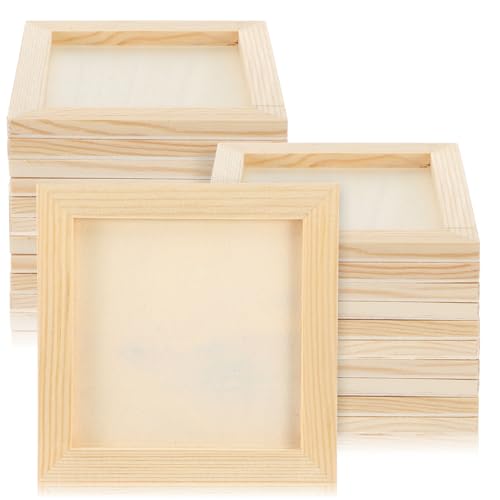 20 Pack 5x5 Inch Wood Canvas Panels, 1cm Thick Unfinished Pine Wooden Boards for Artists, Painting, Burning, Pouring Art, String Crafts and DIY Projects