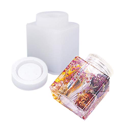 4 Style DIY Jewelry Resin Casting Molds Bottle Storage Jar with Lid Crystal Epoxy Mold Kit Handmade Craft Aromatherapy Candle Making Tool Clear Silicone Plaster Clay Mould (Square Bottle) - color: (Square Bottle)