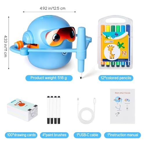 Drawing Robot for Kids,Doodle Bot Machine with 100 Cards,Montessori Painting Learning Toys,Self Voice Interactive Educational Drawing Robots Valentines Day Gifts for Boys Girls 3 4 5 6 7 8 9