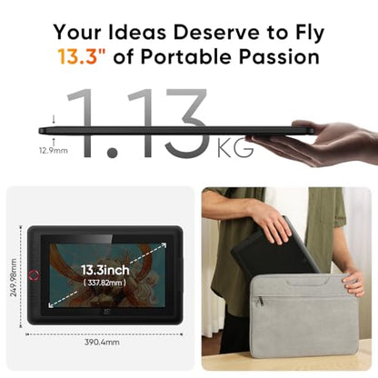 XP-PEN Artist 13.3 Pro V2 Drawing Tablet with Screen, 16K Pressure Sensitivity Digital Drawing Tablet for PC Mac Chromebook Android, Fully Laminated Graphic Tablet with Pen, Foldable Stand Included - color: black, size: 13.3 inch
