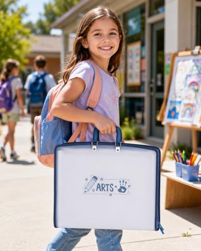11x17 Accordion File Organizer with 13 Pockets, Art Portfolio with Handle & Zipper Closure, Oxford-Trimmed Frosted Translucent Style (1-Pack)