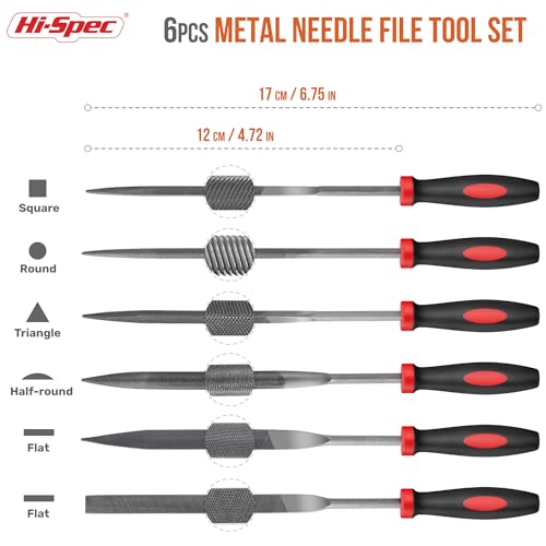 Hi-Spec 6pc Metal Small Needle Hand File Tool Set Kit. Fine Micro Steel Files. Flat, Half, Round & Triangle for Crafts, Metal & Wood Work. - size: 6 pieces