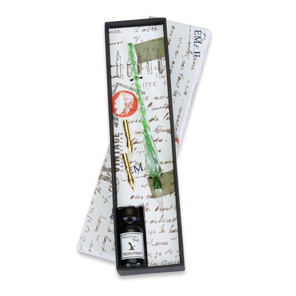 Nostalgic Impressions Murano Glass Calligraphy Dip Pen & Ink Set Shimmering Colors (Green) - color: Green