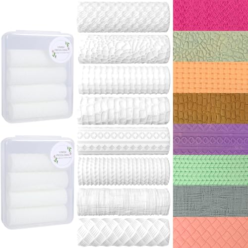 8 Pcs Non-Stick Polymer Clay Texture Rollers (Basic Texture) | Knit, Basket Weave, Stone & Cobblestone Textures, 2 Storage Boxes, Crisp Imprints, Seamless Patterns, Premium Resin - color: Basic Texture