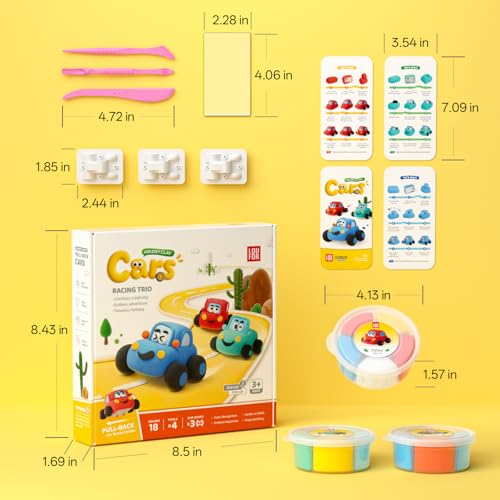 Air Dry Clay Kit for Kids - Pull Back Car Making, 3 Boxes Modeling Clay with Sculpting Tools, Base, Backing Board, Tutorial, Ultra Light & Soft, Non-Toxic & Safe, Creative DIY Arts and Crafts Toys - color: Racine Trio