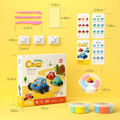 Air Dry Clay Kit for Kids - Pull Back Car Making, 3 Boxes Modeling Clay with Sculpting Tools, Base, Backing Board, Tutorial, Ultra Light & Soft, Non-Toxic & Safe, Creative DIY Arts and Crafts Toys - color: Racine Trio
