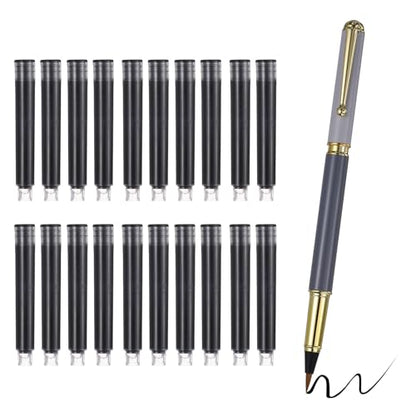 PATIKIL Calligraphy Brush Pens, Refillable Brush Pen Set with Fountain Black Ink Metal Clip Chinese Hand Writing Marker Kits for Lettering Journaling Art Drawing, Grey