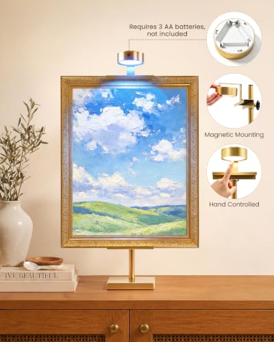 Adjustable Tabletop Easel Stand with Picture Frame Light, Picture Easels for Display Up to 29" H, Metal Picture Frame Holder Stand Table for Art, Photo (Gold) - color: Gold with Light 1Pack
