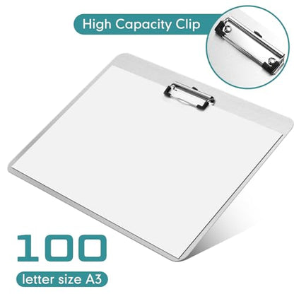 1 Pack Metal Clipboard 11 x 17 Inch Horizontal Stainless Steel Clipboard for A3 Size Paper Landscape Drawing Non Magnetic Clip Board for Sketching Supplies Office School