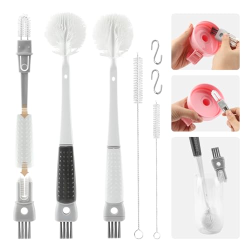 4 Pack Bottle Washer Set,5-in-1 Water Bottle Cleaner Brush,13.5“ Travel Bottle Brush Cleaner,11“ 7“ Straw Cleaner Brush for Stanley,Removable Nipple Brush,Detail Brush for Cup Lid Gap
