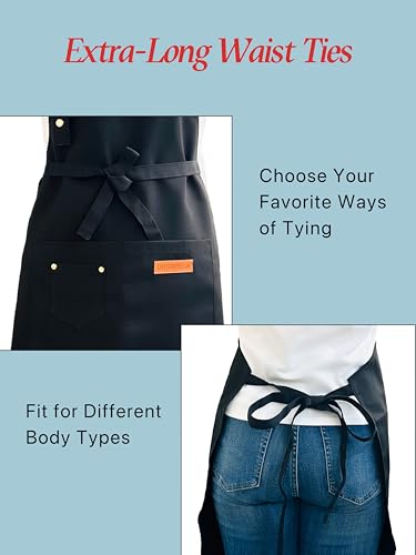 Kitchen Cooking Apron for Women Men Water-Resistant Artist Barista Baking Craft Catering Work Bib with Large Pockets - color: Black