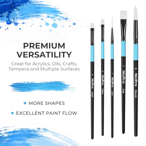 Nicpro 12PCS Artist Paint Brush Set, Firm Synthetic Bristle Paint Brushes for Acrylic Painting & Oil, Flat Round Filbert Angle Bright Liner Brushes for Canvas, Gouache, Tempera, Craft, Model, Fabric - color: Black-blue