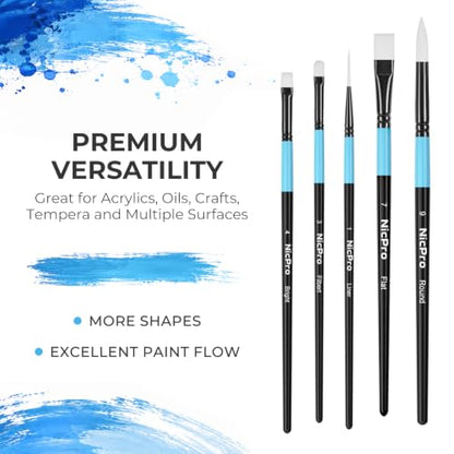 Nicpro 12PCS Artist Paint Brush Set, Firm Synthetic Bristle Paint Brushes for Acrylic Painting & Oil, Flat Round Filbert Angle Bright Liner Brushes for Canvas, Gouache, Tempera, Craft, Model, Fabric - color: Black-blue