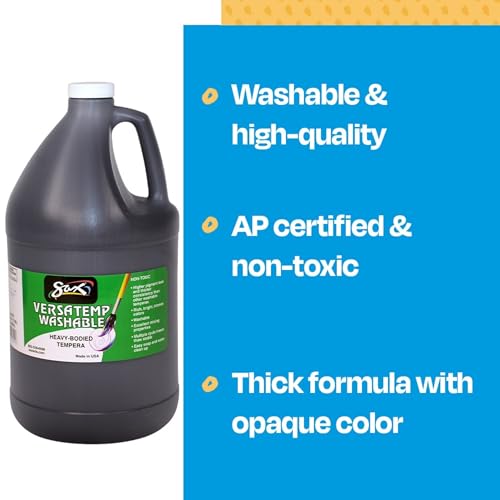 Sax Washable Versatemp Heavy Bodied Tempera Paint, Black, 1 Gallon