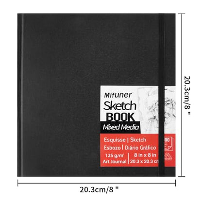 E-WEICHEN Mixed Media Sketch Pad, 8 x 8 inches 125 GSM (100 Sheets/200 Pages) Sketchbook for Drawing, Hardcover Mix Media Art Sketchbook for Wet and Dry Media,Painting,Drawing. 8X8 - color: 8x8in-Black