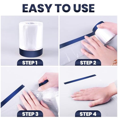 ADHES Painters Plastic with Tape, 102 inch x 90 feet x 3 Rolls Painters Tape with Plastic Attached, Pre Taped Masking Film for Automotive Painting Covering - size: 102inch