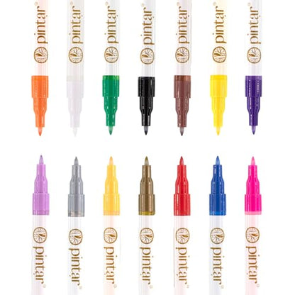 PINTAR Acrylic Paint Pens, 14 Pack, Extra Fine 0.7mm Japanese Tip Paint Markers for Rock Painting, Wood, Glass, Ceramic, Leather, Shoes, Canvas, Multi Surface Quick Dry Japanese Opaque Ink Marker Set - size: .7mm