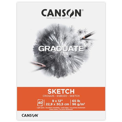 Canson Graduate Sketch Pad, Foldover, 9x12 inch, 40 Sheets | Artist Paper for Adults and Students - Drawing, Sketching and Art Journaling - size: 9x12 inch
