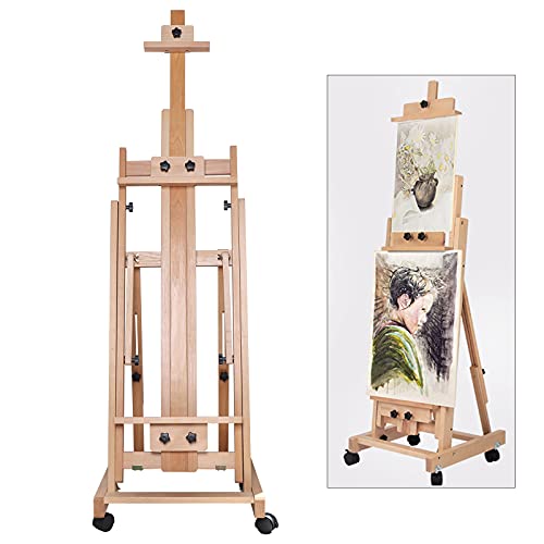 Wood Studio Easel, Heavy-Duty H-Frame Painters Easel Foldable Stand, Artist Adjustable Floor Easel Easel Boards Tiltable
