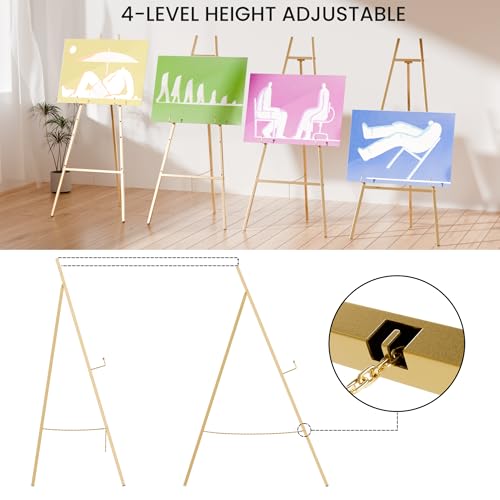 Gold Easel Stand for Sign, Heavy Duty Easel, 4-Tier Adjustable Art Easel for Painting, Wedding Sign 1pc