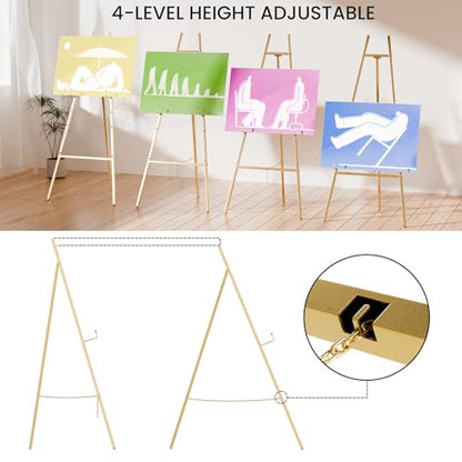 Gold Easel Stand for Sign, Heavy Duty Easel, 4-Tier Adjustable Art Easel for Painting, Wedding Sign 1pc