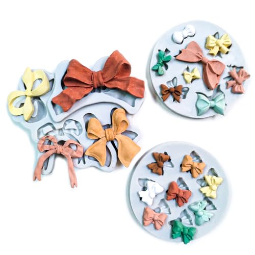 3PCS Bow Silicone Molds, Cute Bow Chocolate Molds Fondant Molds, Handmade Candy Gummy Jello Cupcake Topper Mold, Polymer Clay Soap Resin Plaster Art Craft Mould Birthday Party Wedding Cake Decorating - color: 3pc bow