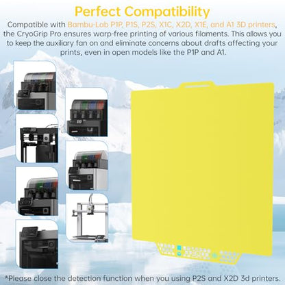BIGTREETECH BIQU CryoGrip Pro Glacier-Yellow 257x257MM for Bambu-Lab P1P/P1S/P2S/X1C/X2D/X1E/A1 3D Printers Panda Build Plate Double Sided Upgrade Removable Surface Platform - style: Glacier-Yellow(P1P/P1S/P2S/X1C/X2D/X1E/A1)