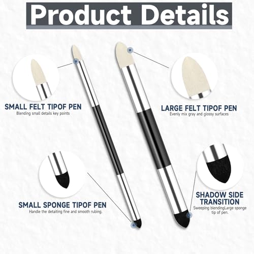 2pcs Blending Sponge Pen Oil Pastels for Artists Dual Tip Drawing Art Oil Soft Pastel Blending Tools Reusable Washable Sketch Rubbing Sponge Brush for Artist Professional Sketch Drawing Lightening