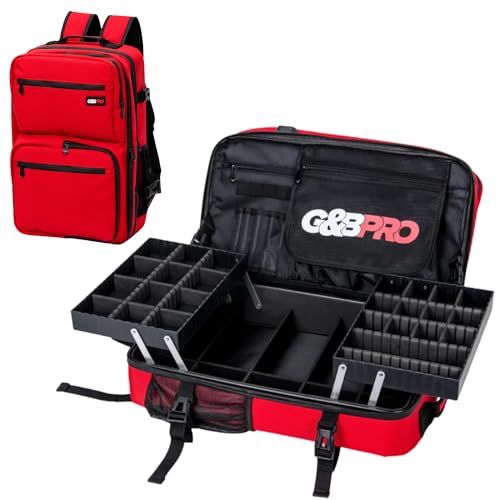 G&BPRO Mobile Workstation Backpack with Patented Extending Tray System, (Full Size) 24L Travel Bag for Barber Tools, Hairstylist Travel Case, Makeup Artist Kit & Portable Organizer, Red - color: Red