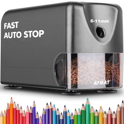 AFMAT Heavy Duty Electric Pencil Sharpener, Auto Stop Classroom Pencil Sharpeners for 6-11mm No.2/Colored Pencils, Pencil Sharpener for Large Pencils, Sharp Point, Save Pencil, PSX3 - color: Grey