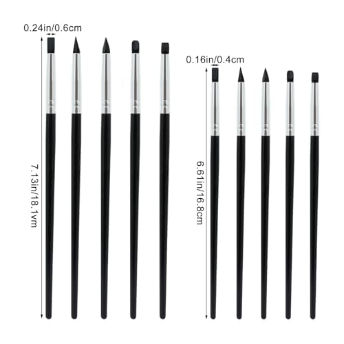 10PCS Silicone Paint Brushes Artwork Shaping Pen Flexible Clay Thick and Thin Tip for Carving Professional Sculpting Tools Mirror Powder Application Black