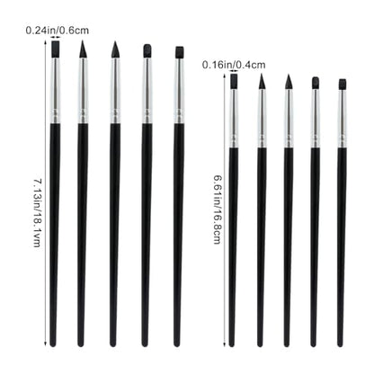10PCS Silicone Paint Brushes Artwork Shaping Pen Flexible Clay Thick and Thin Tip for Carving Professional Sculpting Tools Mirror Powder Application Black